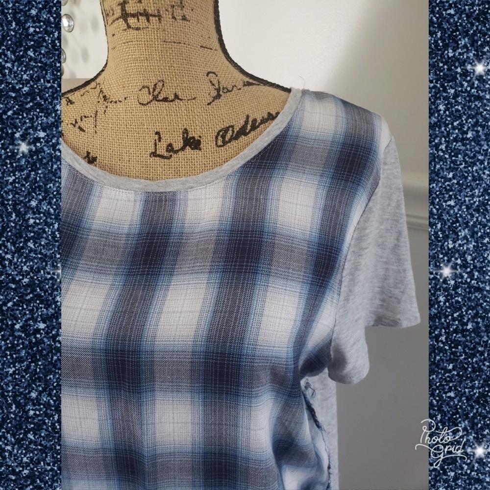 💋Vince Camuto plaid blue tshirt sz xl - Picture 3 of 5